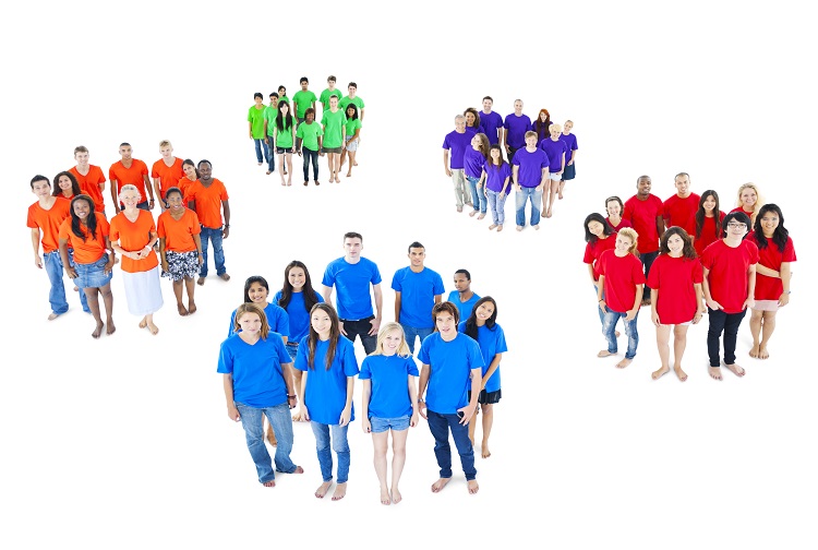 Groups of people in different colors