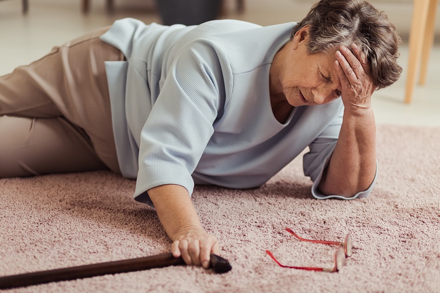 Sick senior woman fallen